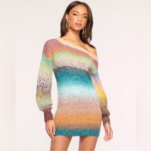 Ramy Brook Darla Multi Color Slouchy Off The Shoulder Sweater Dress